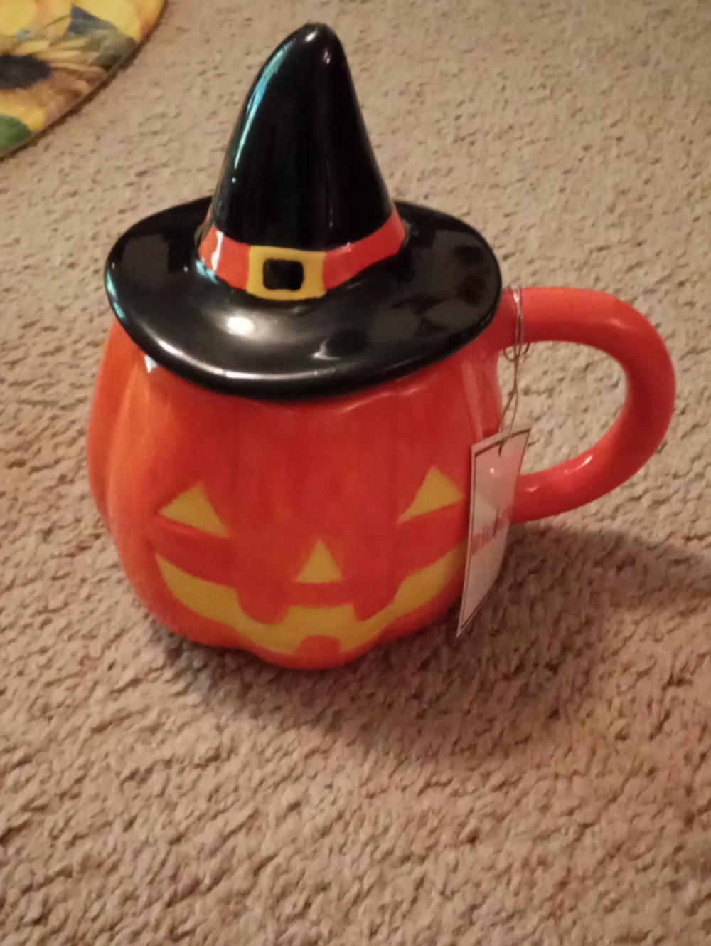 Mr. Christmas Halloween Pumpkin Witch Hat Ceramic Mug - Orange and Black